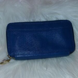 EUC Tusk Leather Wallet Credit Cards Checkbook Double Zip Around In Teal Green